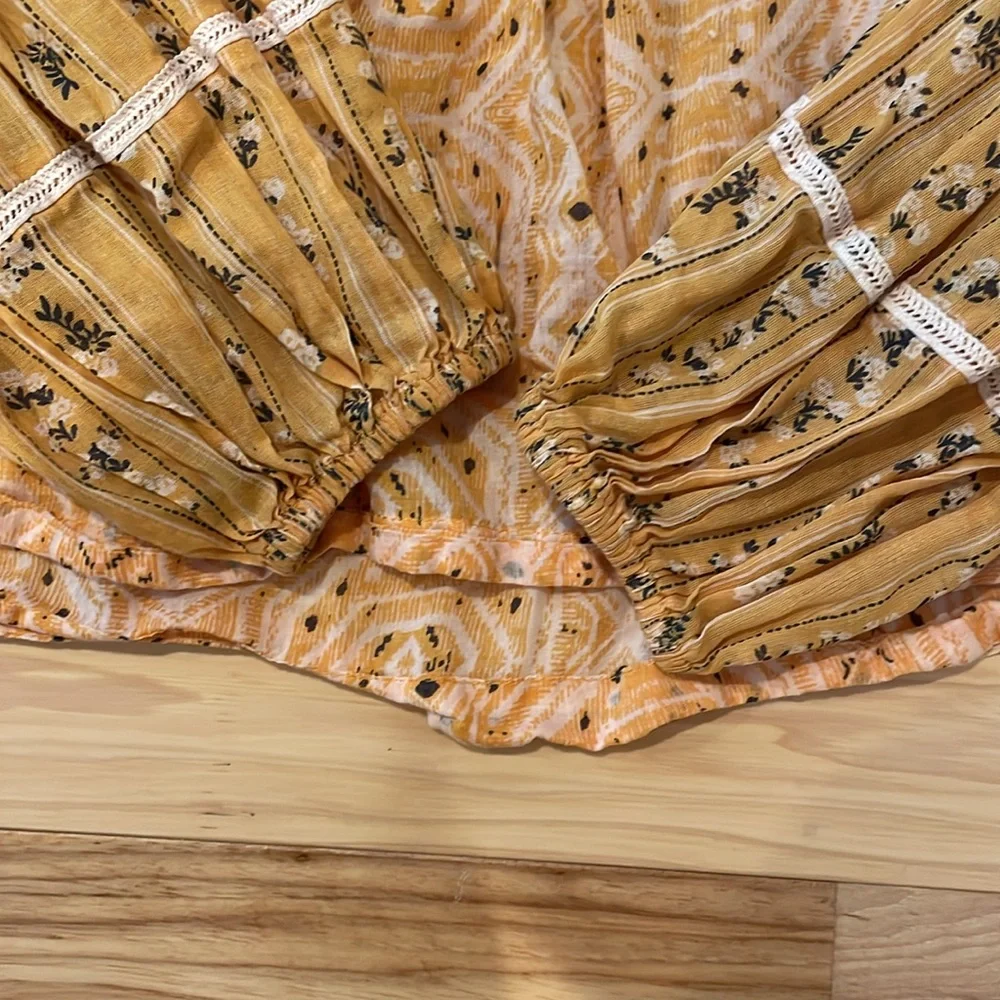 Free people blouse yellow mustard sheer xs square neck - Picture 5 of 7